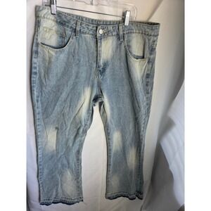 Unbranded Light Wash Straight Leg Raw Hem Denim Jeans Mens